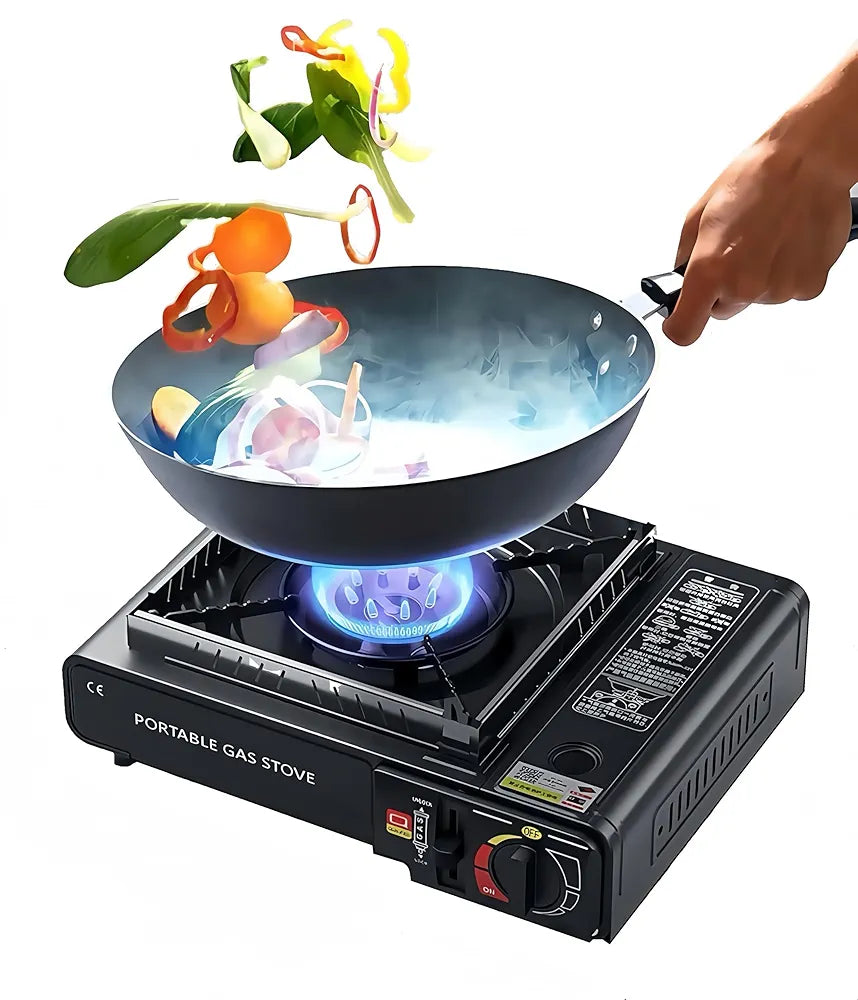 DENX Portable Gas Stove, Outdoor Cooking Burner, Travel Stove, Dual Gas Compatible, Compact Camping Stove, Adjustable Flame Control, Lightweight Cooker, BBQ Grill, Picnic Use, Home Kitchen, DX1763