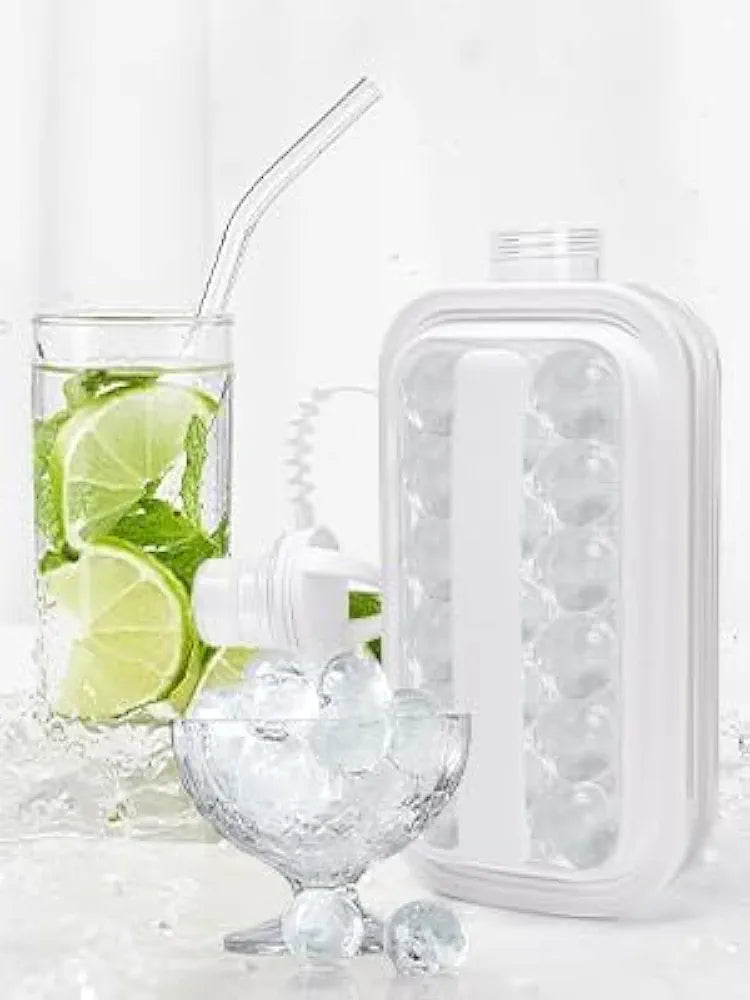 Ice Ball Maker | Reusable BPA-Free Silicone Ice Cube Tray with Lid | Sphere Ice Mold for Drinks, Cocktails, Coffee, Tea, and Juice | Portable Round Ice Cube Tray for Freezer | White