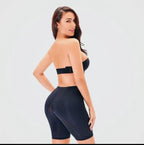 Black shorts to hide the bulge and enlarge the thighs