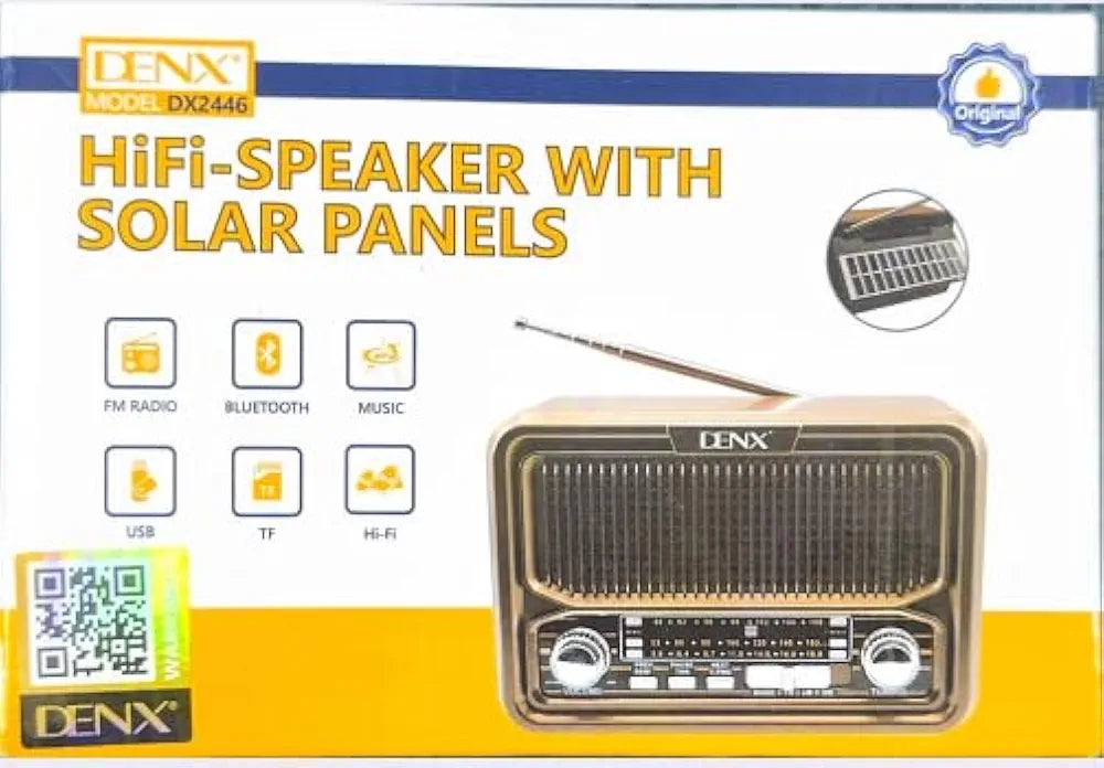 DENX Old Radio Speaker Bluetooth & HIFI-Speaker with Solar Panels, Sd Card, Usb And Aux Port, Radio FM/AM/SW Brown wood Portable Audio TF Card USB Flash disk Aux playback, 