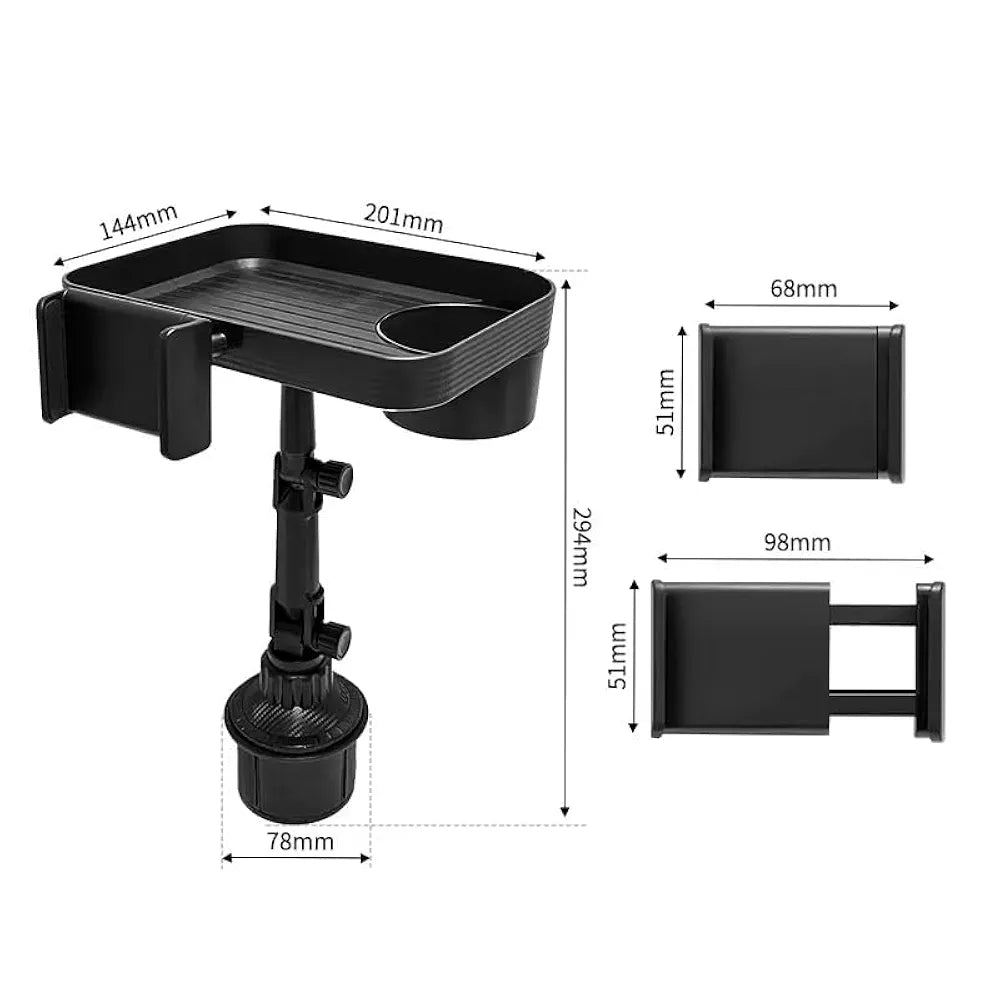 Denx 3-in-1 Car Cup Holder,Food Tray With Phone Mount, 360° Rotating Auto Food & Drink Tray, Adjustable Vehicle Cup Holder Organizer, Portable Car Accessories For Travel Snacks, Drinks, DX1285