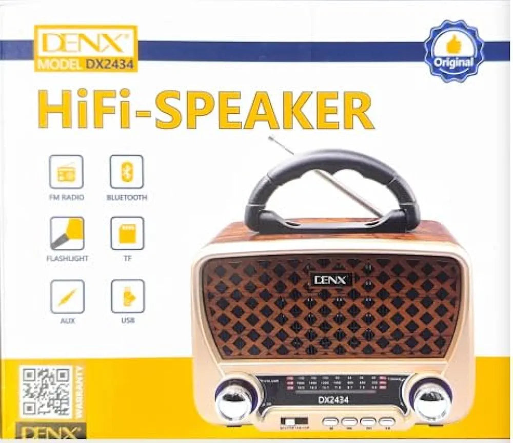 DENX Old Radio Speaker Bluetooth & HIFI-Speaker with Flashlight, Sd Card, Usb And Aux Port, Radio FM/AM/SW Brown wood Portable Audio TF Card USB Flash disk Aux playback, 