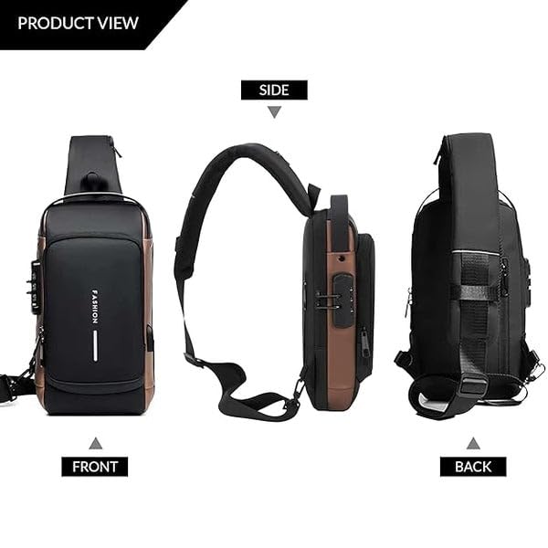 Anti thief Crossbody Sling bag, Waterproof Shoulder Casual Backpack, Chest Bag Daypack with USB Charger,Fit for 9.7'' ipad 