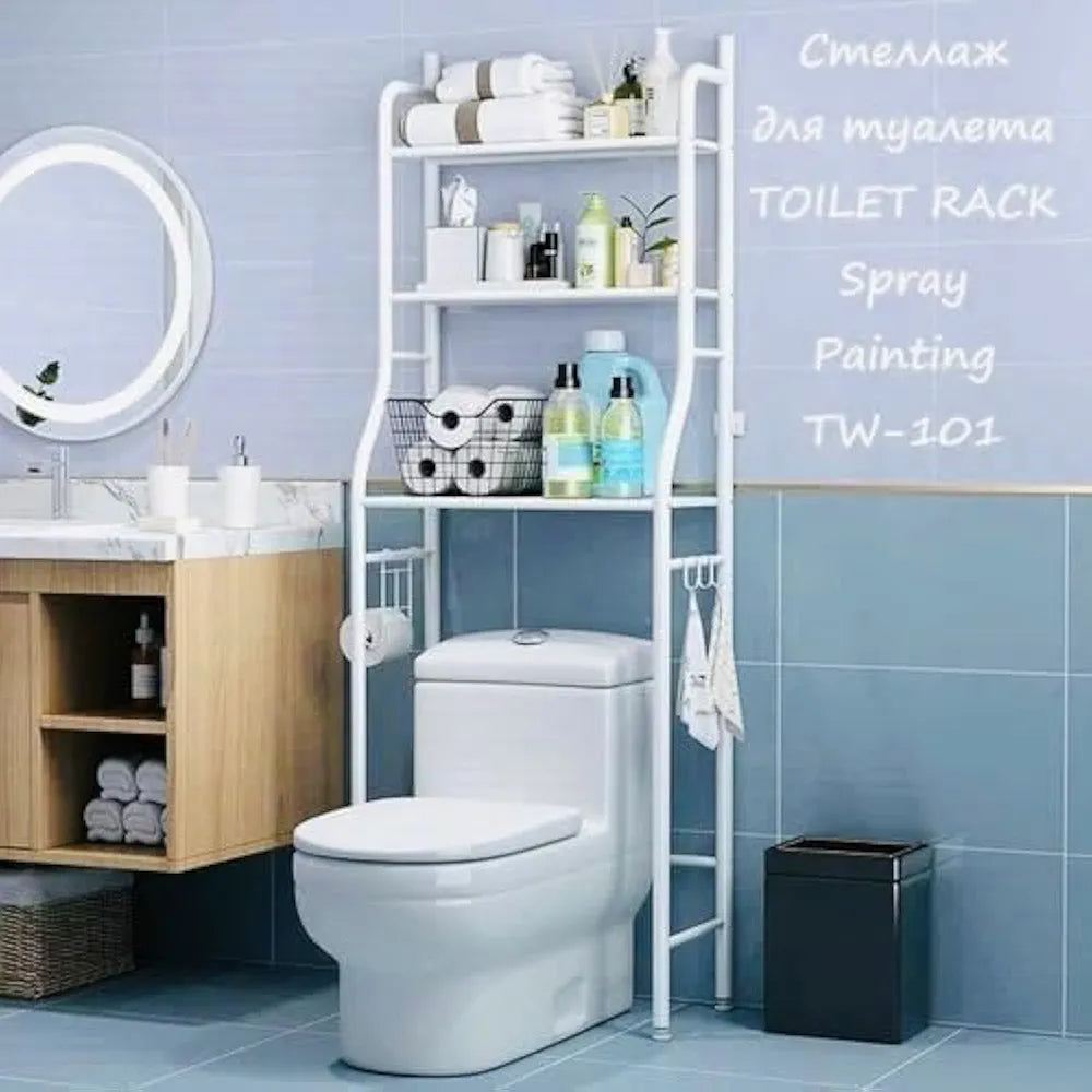 3-Shelf Bathroom Organizer Over The Toilet, Multifunctional Toilet Rack Bathroom Spacesaver,With Towel and Tissue Holder, Bathroom Corner Stand Storage Organizer Accessories, Adjustable Foot Pads