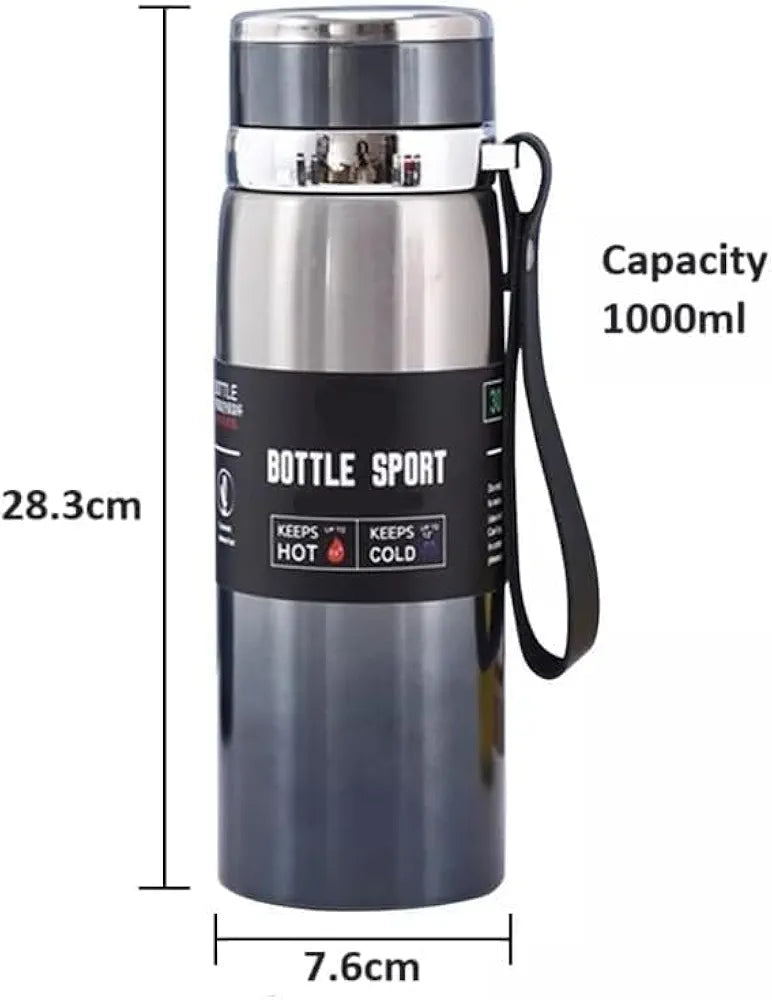 DENX 1000ml Stainless Steel Vacuum Insulated Water Bottle, Double Wall Thermos Flask with Tea Infuser, Hot Cold Travel Mug, Leakproof BPA-Free Sports Bottle for Office Gym Outdoor Use, DX2056