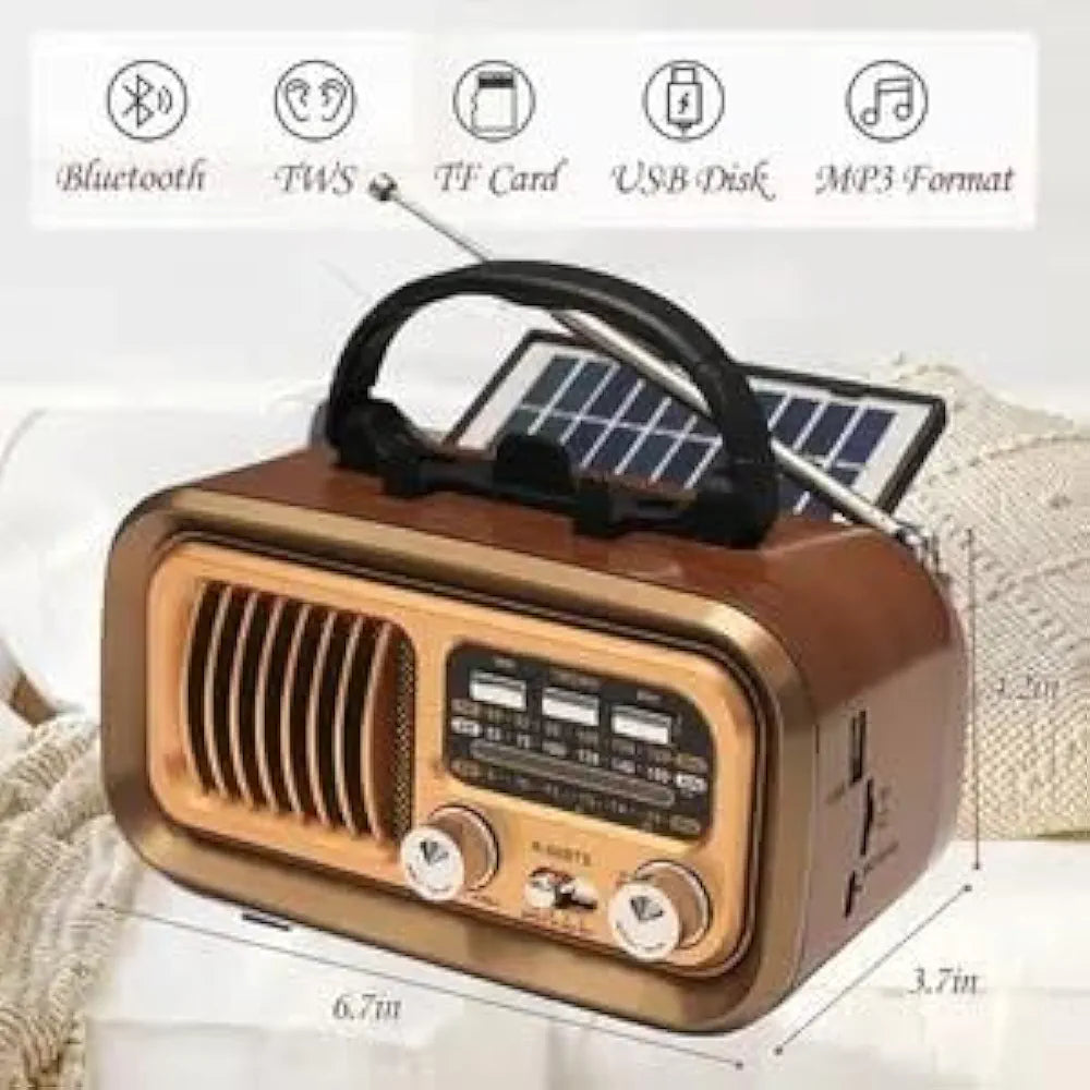 DENX Old Radio Speaker Bluetooth & HIFI-Speaker Sd Card, Usb And Aux Port, Radio FM/AM/SW Brown wood Portable Audio TF Card USB Flash disk Aux playback, 