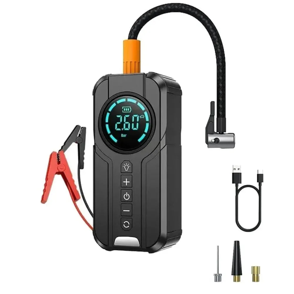 DENX 3-in-1 Car Jump Starter with Digital Tire Air Pump 150PSI, 6000mAh USB Power Bank, LED Light, Type-C Charging Port, Compact Air Compressor for Car, Bike, Motorcycle, SUV, DX414