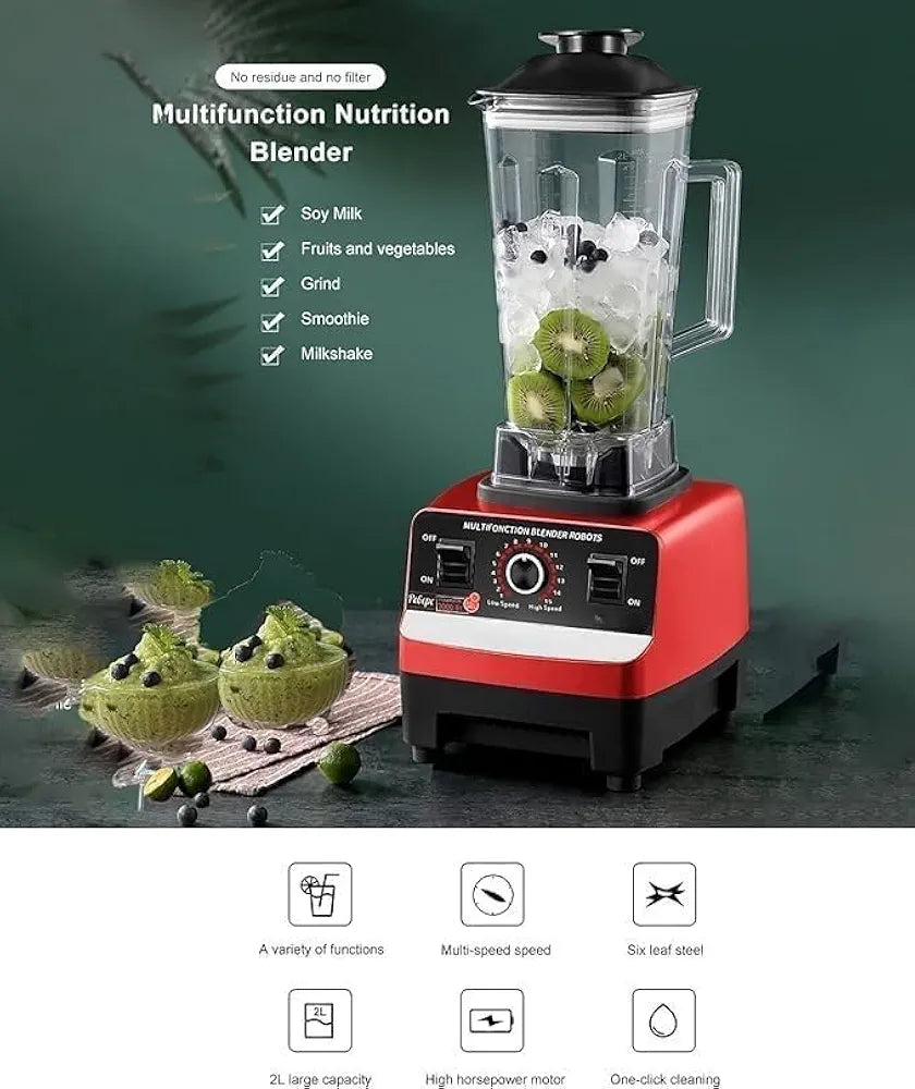 New Golden Creat 5500W High Speed Blender 2.5L, Ice Crusher, Smoothie Maker, Juice Mixer, Coffee Grinder, Dry & Wet Blender, Nut Chopper, Spice Grinder, Food Processor for Home Kitchen – Red Black