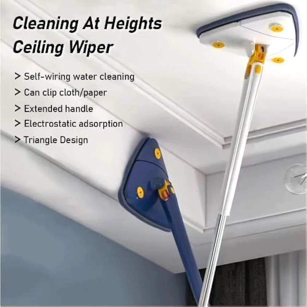 DENX 360° Rotatable Adjustable Cleaning Mop - Extendable Triangle With Long Handle, Hand Twist Quick Dry, Multifunctional Microfiber Wet and Dry for Floor Wall, 3 Replacement Pads, DX2037