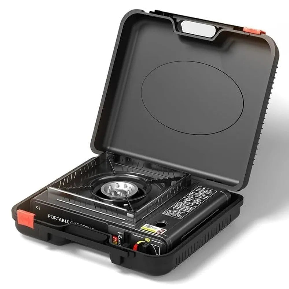 DENX Portable Gas Stove, Outdoor Cooking Burner, Travel Stove, Dual Gas Compatible, Compact Camping Stove, Adjustable Flame Control, Lightweight Cooker, BBQ Grill, Picnic Use, Home Kitchen, DX1763