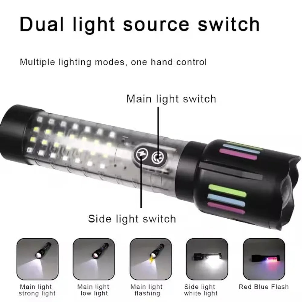 DENX Rechargeable LED Flashlight 1000 Lumens, 2700mAh Built-in Battery, USB-C Pocket Torch with Zoom Focus, High Power Handheld Flashlight for Light for Home, Camping, Hiking, Outdoor Use, DX2334