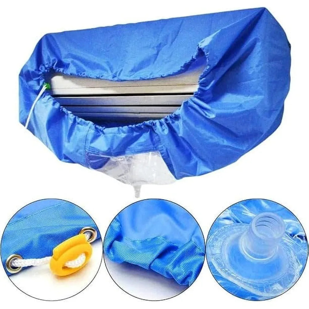 Universal AC Cleaning Cover for Split Wall Mounted Air Conditioner with Drain Hose, Waterproof Dustproof Reusable Wash Bag Kit, Leak-Proof Maintenance Shield for 9000-18000 BTU Units, Q-532
