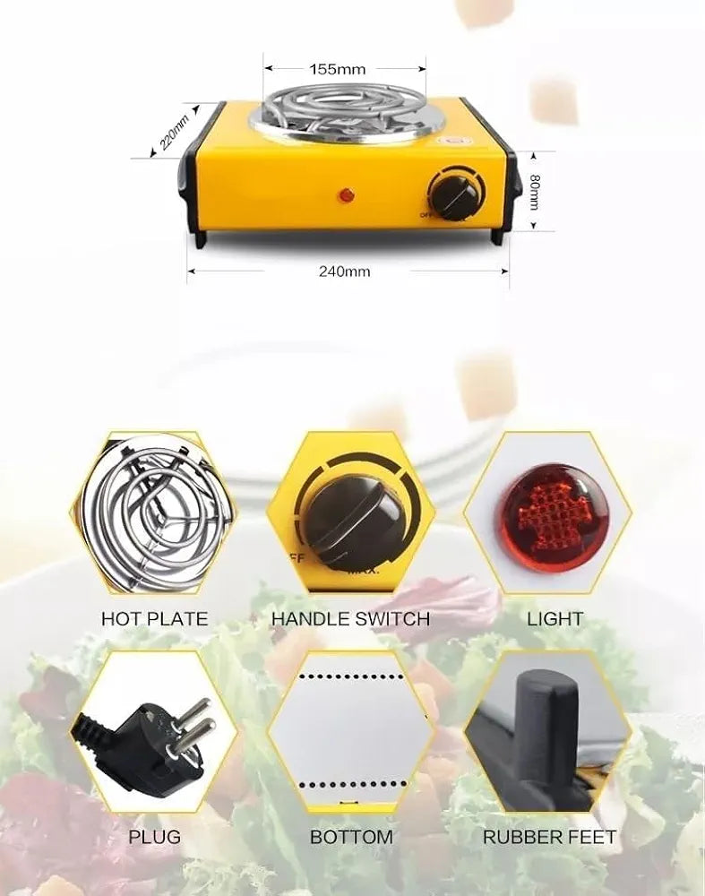 DENX Electric Hot Plate, 1000W Portable Cooking Stove, Spiral Heating Coil Burner, Adjustable Temperature Control, Single Burner Electric Stove, for Home, Dorm, Office, Travel, Kitchen Use, DX2035