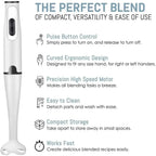 DENX Stick Blender 400W Handheld Electric Blender with Stainless Steel Blades, Portable Grip Stick Mixer Use for Blending, Pureeing, Whipping, and Mixing Soups, Smoothies, Sauces, and More, DX2012