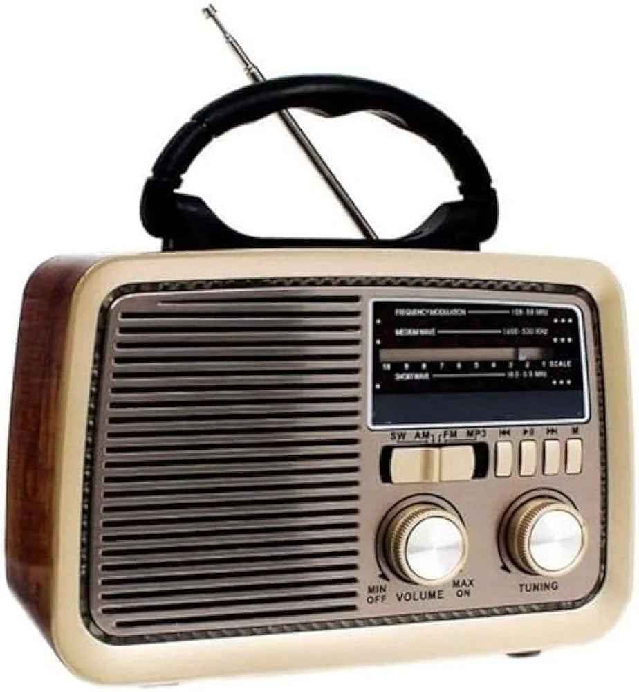 Gold Crest Old Radio Speaker Bluetooth & HIFI-Speaker with Solar Panels, Sd Card, Usb And Aux Port, Radio FM/AM/SW Brown wood Portable Audio TF Card USB Flash disk Aux playback, GO-1182US-BT