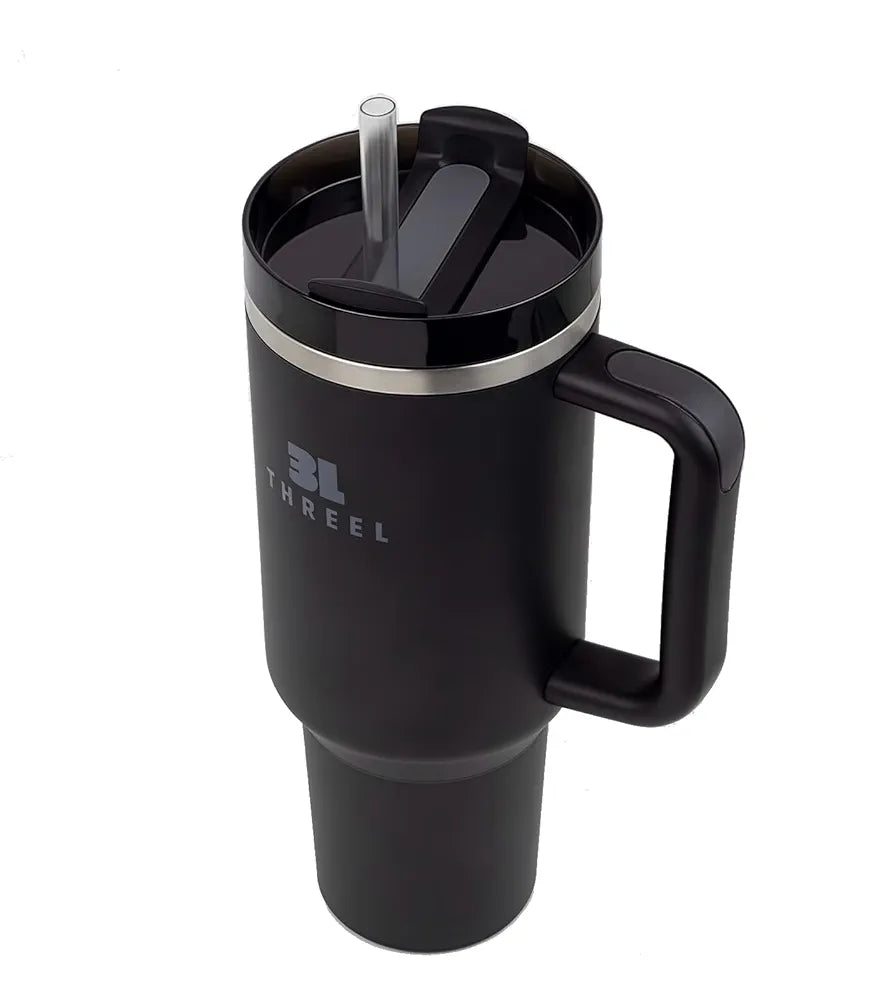 3LTHREEL H2.0 40Oz Insulated Stainless Steel Tumbler With Straw And Lid, Double Wall Vacuum Travel Mug, Thermal Travel Tumbler, Large Coffee Cup, Hot And Cold Drink Container, Cup Holder 