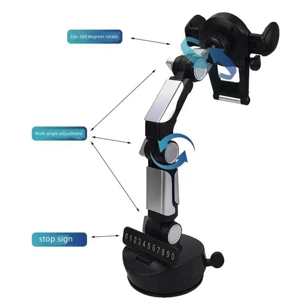 DENX Universal Car Phone Holder Mount, Dashboard Phone Stand, Windshield Mobile Holder, 360° Rotating Long Arm Bracket, Strong Suction Cup, Smartphone Mount for iPhone, Samsung, Android, DX1275
