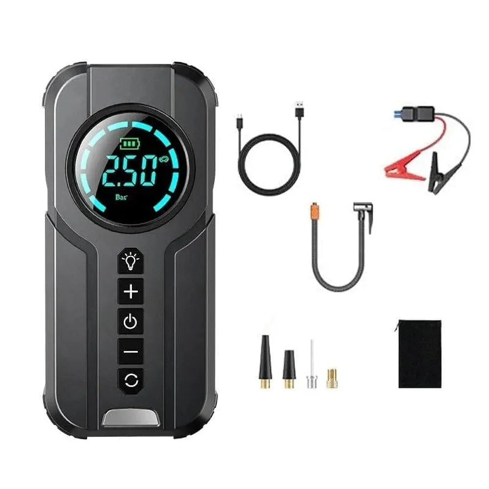 DENX 3-in-1 Car Jump Starter with Digital Tire Air Pump 150PSI, 6000mAh USB Power Bank, LED Light, Type-C Charging Port, Compact Air Compressor for Car, Bike, Motorcycle, SUV, DX414