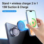 Magnetic Car Phone Holder with 15W Wireless Charging, Vacuum Suction Mount, Dashboard Phone Holder, Windshield Mount, 360° Rotation, Universal Mobile Stand for iPhone, Samsung, Huawei, Xiaomi, K007S