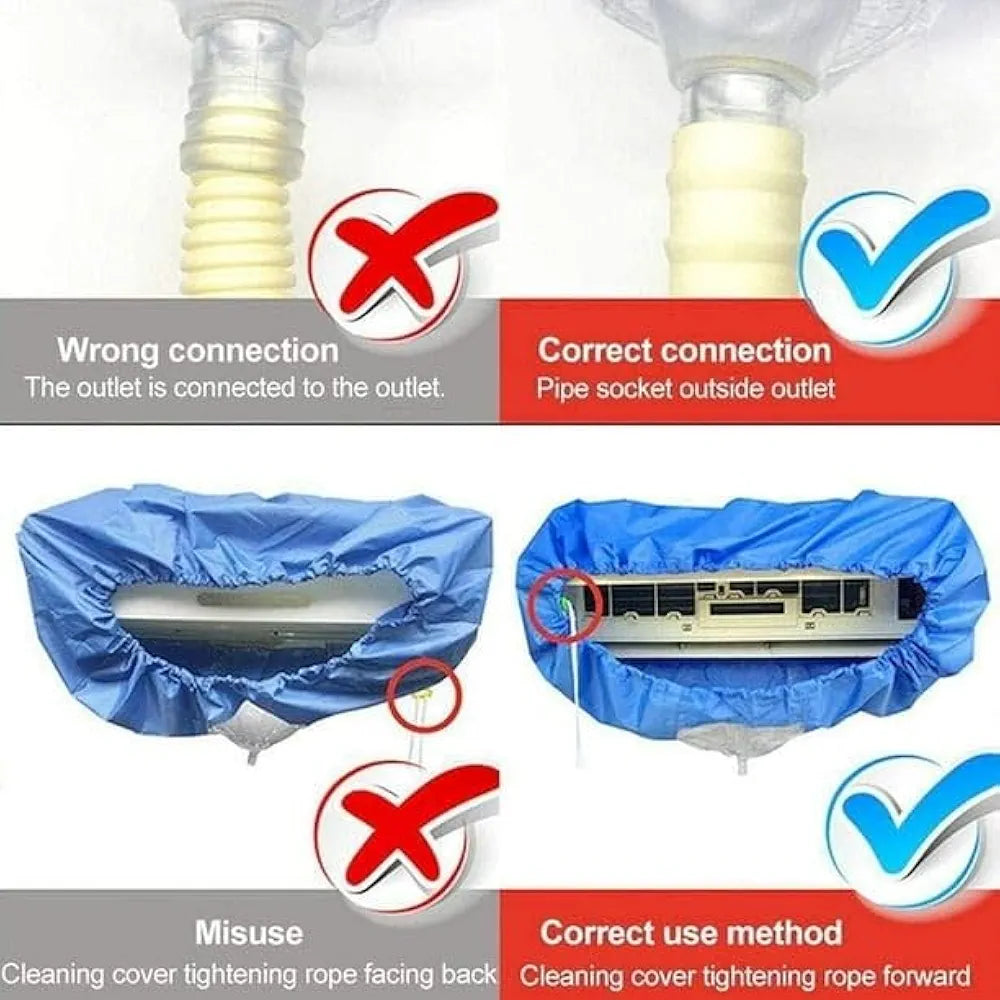 Universal AC Cleaning Cover for Split Wall Mounted Air Conditioner with Drain Hose, Waterproof Dustproof Reusable Wash Bag Kit, Leak-Proof Maintenance Shield for 9000-18000 BTU Units, Q-532