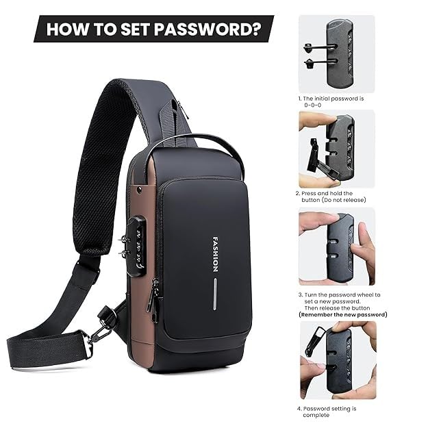 Anti thief Crossbody Sling bag, Waterproof Shoulder Casual Backpack, Chest Bag Daypack with USB Charger,Fit for 9.7'' ipad 