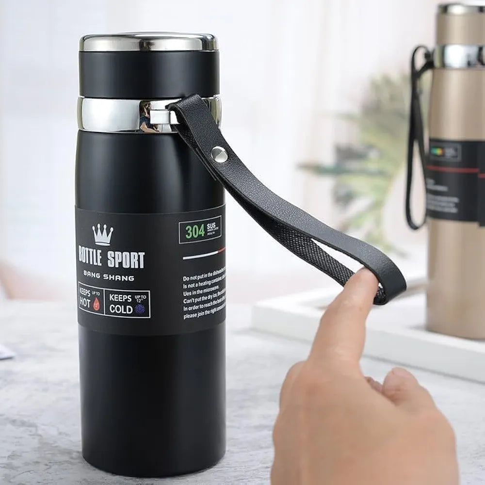 DENX 1000ml Stainless Steel Vacuum Insulated Water Bottle, Double Wall Thermos Flask with Tea Infuser, Hot Cold Travel Mug, Leakproof BPA-Free Sports Bottle for Office Gym Outdoor Use, DX2056