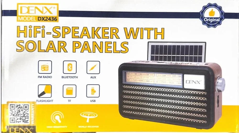 DENX Old Radio Speaker Bluetooth & HIFI-Speaker with Solar Panels, Sd Card, Usb And Aux Port, Radio FM/AM/SW Brown wood Portable Audio TF Card USB Flash disk Aux playback,