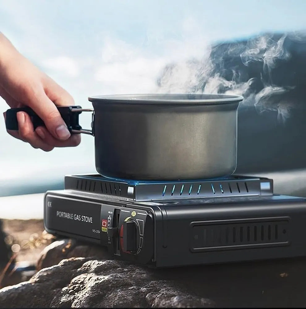 DENX Portable Gas Stove, Outdoor Cooking Burner, Travel Stove, Dual Gas Compatible, Compact Camping Stove, Adjustable Flame Control, Lightweight Cooker, BBQ Grill, Picnic Use, Home Kitchen, DX1763
