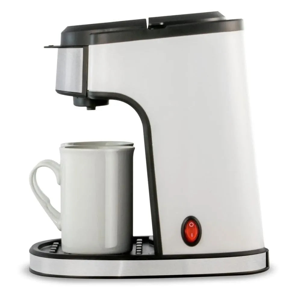 DENX Drip Coffee Maker 240ml, 450W Electric Filter Coffee Machine with Permanent Washable Filter, Double Cup Brewing, Stainless Steel, Portable Espresso Maker for Home Office Travel Tea Milk, DX3413