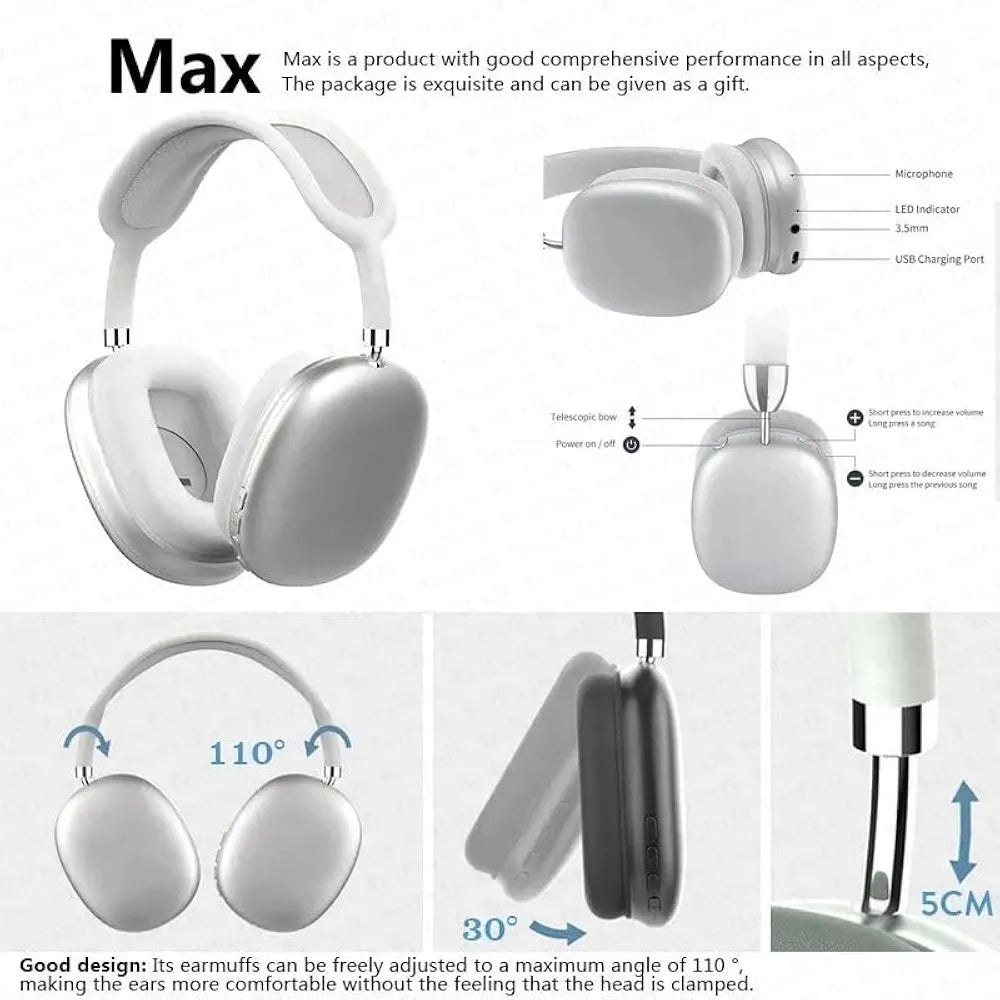 Wireless Over-Ear Bluetooth Headphones with USB-C Fast Charging, Adaptive Noise Cancellation, 20H Battery Life, Deep Bass Sound, Built-in Mic, for Music, Travel & Calls, Silver, A2096