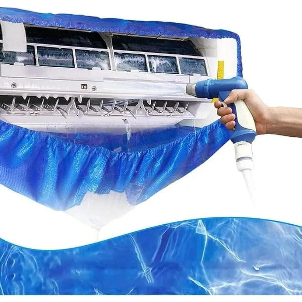 Universal AC Cleaning Cover for Split Wall Mounted Air Conditioner with Drain Hose, Waterproof Dustproof Reusable Wash Bag Kit, Leak-Proof Maintenance Shield for 9000-18000 BTU Units, Q-532