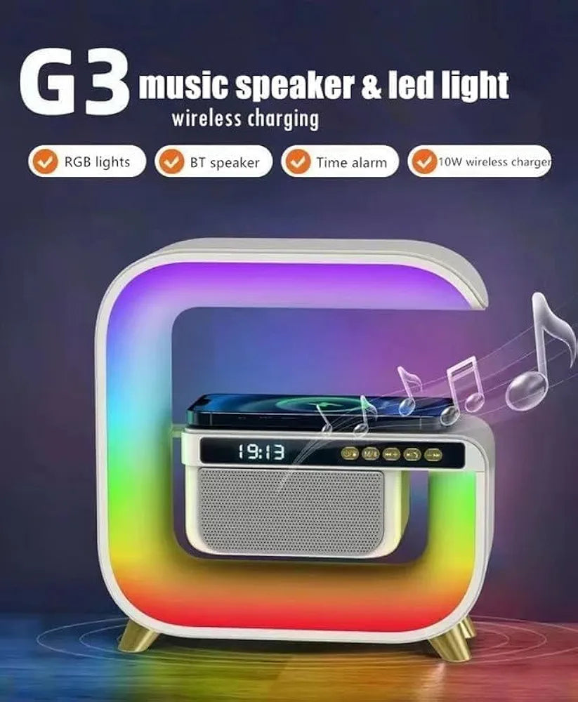 G3 LED Wireless Charging Speaker with Alarm Clock, 16M Colours, 10W Fast Charging, Sound Machine, App Control, Pink/White/Red,