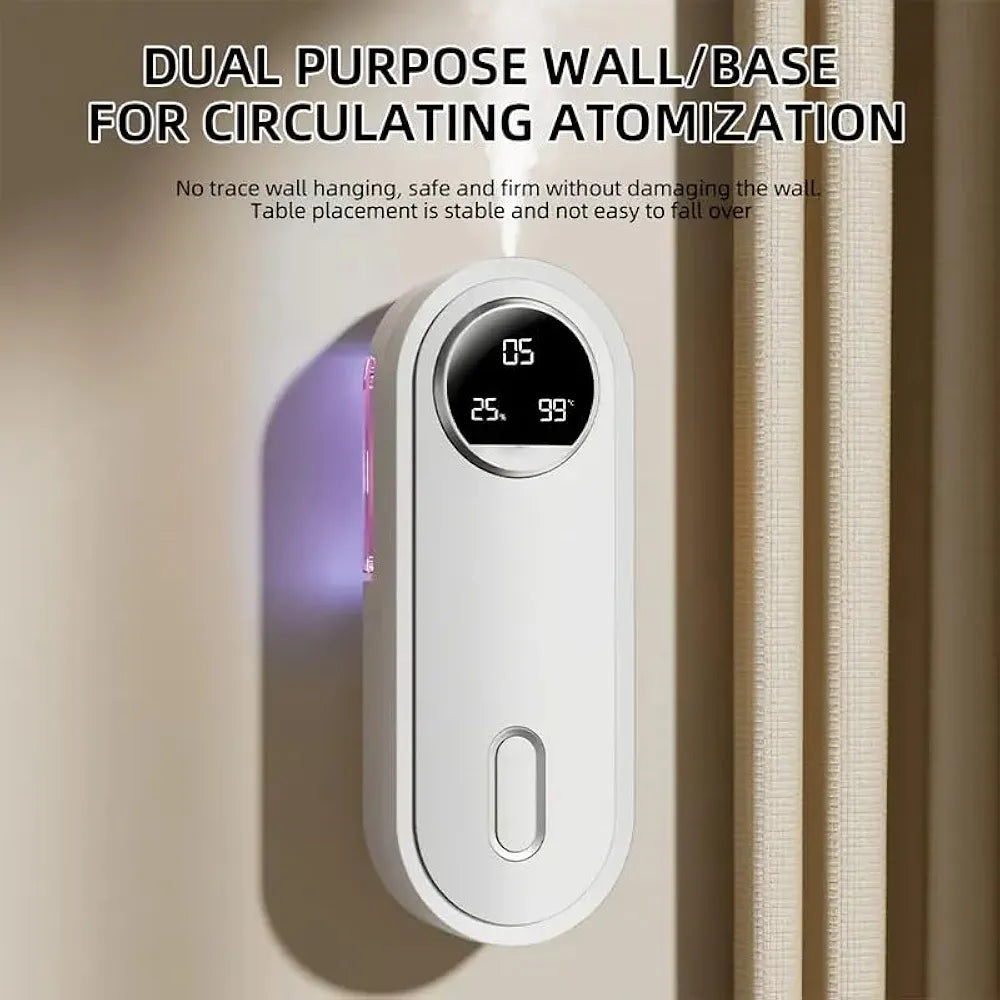 DENX USB Rechargeable Aroma Diffuser, Essential Oil Humidifier with LED Display, 7-Speed Modes, Wall-Mount & Desktop Use, Type-C Fast Charging, Home, Office, Car, Bathroom Air Freshener, DX1929