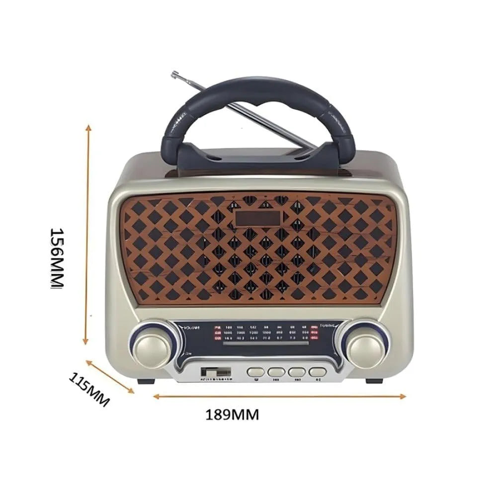 DENX Old Radio Speaker Bluetooth & HIFI-Speaker with Flashlight, Sd Card, Usb And Aux Port, Radio FM/AM/SW Brown wood Portable Audio TF Card USB Flash disk Aux playback, 