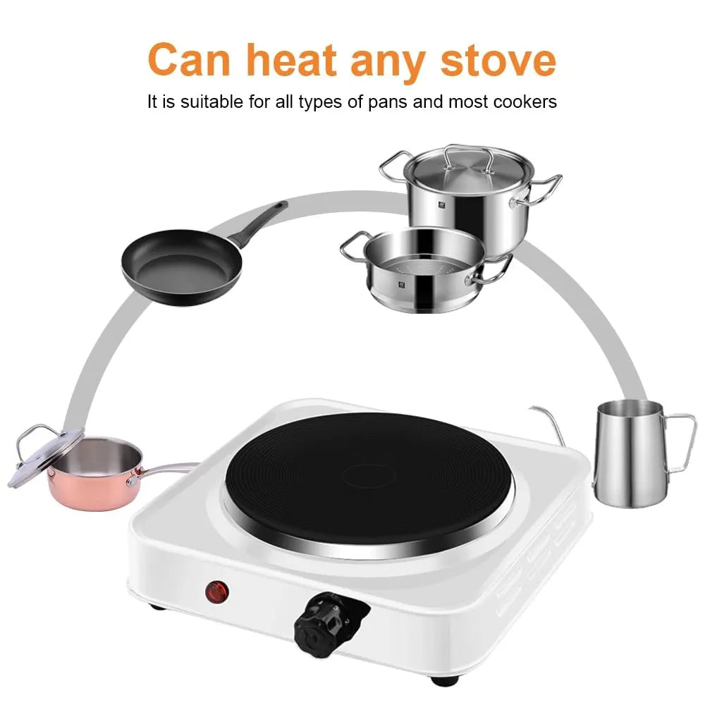DENX Single Hot Plate, 1000W Cast Iron Portable Electric Stove, Adjustable Temperature Control, 15.5cm Heating Plate, Tabletop Cooking Appliance for Home Kitchen, Office, Outdoor Camping, DX2801