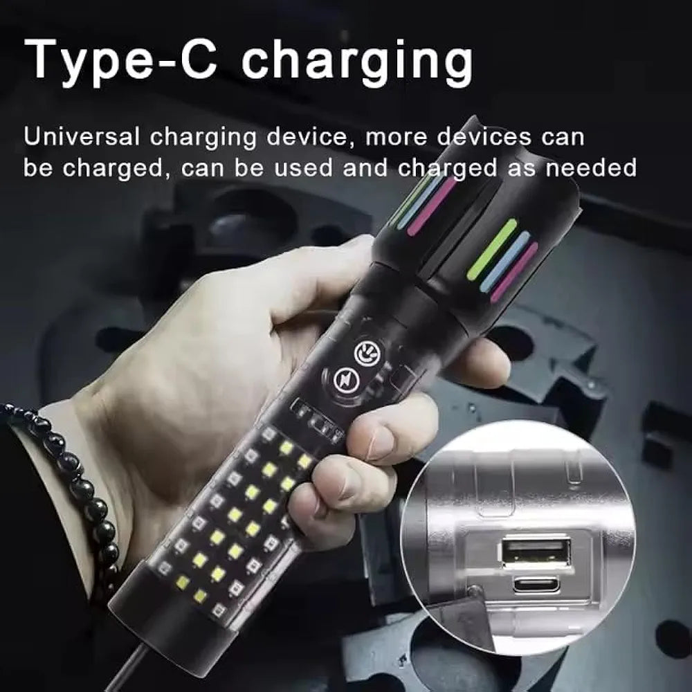 DENX Rechargeable LED Flashlight 1000 Lumens, 2700mAh Built-in Battery, USB-C Pocket Torch with Zoom Focus, High Power Handheld Flashlight for Light for Home, Camping, Hiking, Outdoor Use, DX2334