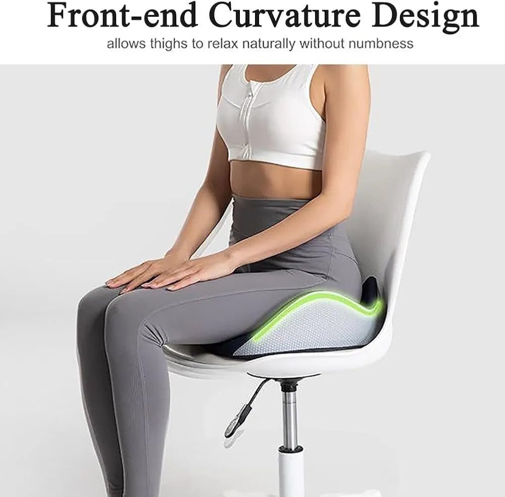 DENX Ergonomic Memory Foam Seat Cushion, Breathable Non-Slip Orthopedic Chair Pillow with Center Pressure Relief Hole, Portable Support Pad for Office, Car, Wheelchair, Travel & Home Comfort, DX3701