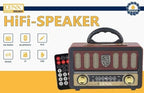 DENX Old Radio Speaker Bluetooth & HIFI-Speaker with Remote control, Sd Card, Usb And Aux Port, Radio FM/AM/SW Brown wood Portable Audio TF Card USB Flash disk Aux playback