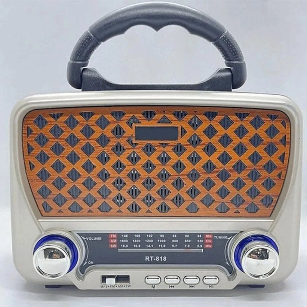 DENX Old Radio Speaker Bluetooth & HIFI-Speaker with Flashlight, Sd Card, Usb And Aux Port, Radio FM/AM/SW Brown wood Portable Audio TF Card USB Flash disk Aux playback, 