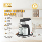 DENX Drip Coffee Maker 240ml, 450W Electric Filter Coffee Machine with Permanent Washable Filter, Double Cup Brewing, Stainless Steel, Portable Espresso Maker for Home Office Travel Tea Milk, DX3413