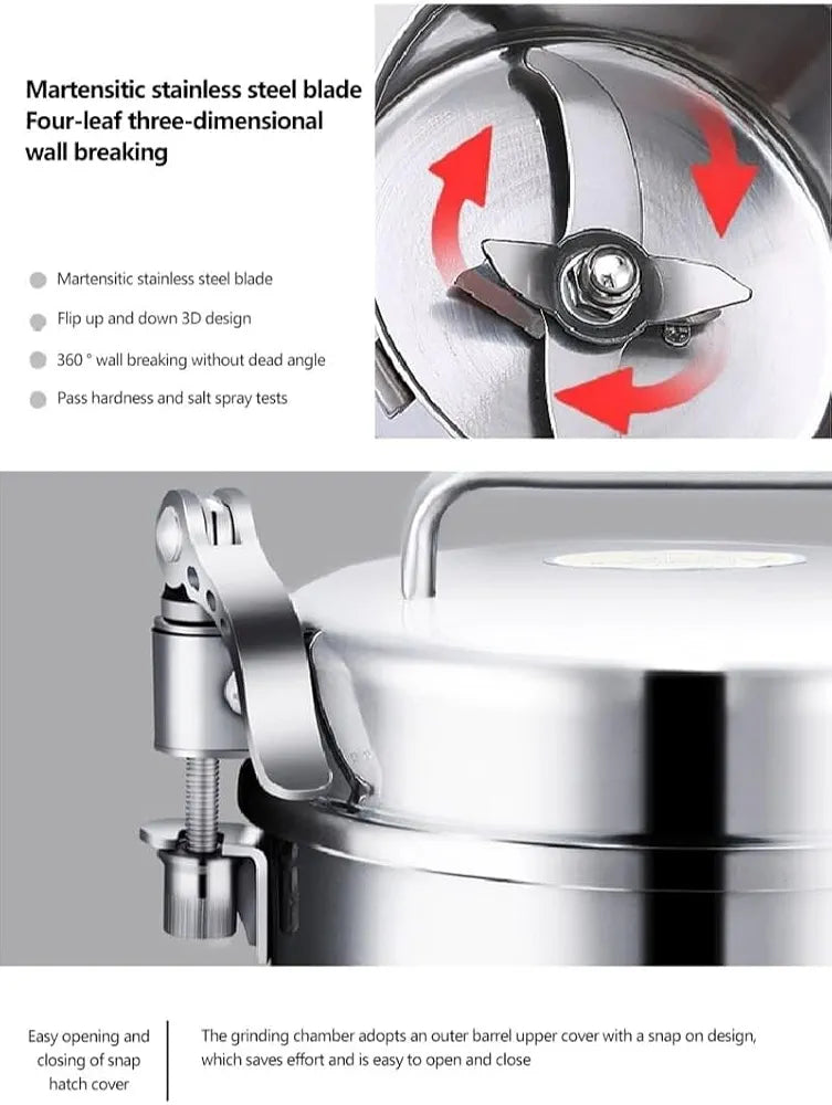 Multifunctional Electric Coffee & Spice Grain Grinder, 3500W High Speed Stainless Steel Grain Mill, 800G Large Capacity, 30000RPM Dry Food Grinder for Herbs, Nuts, Seeds, Spices, Flour, 