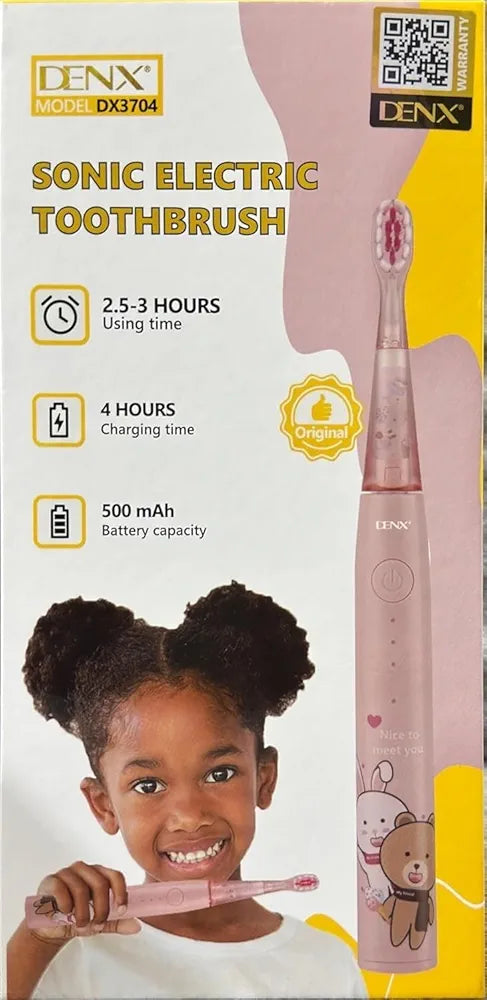 DENX Kids Electric Toothbrush Rechargeable Sonic 24000 VPM, Easy Cleaning Soft Bristles, 2-Min Timer, Waterproof IPX7, Lightweight, Travel Toothbrush for Boys Girls Age 6+, Portable DX3704 