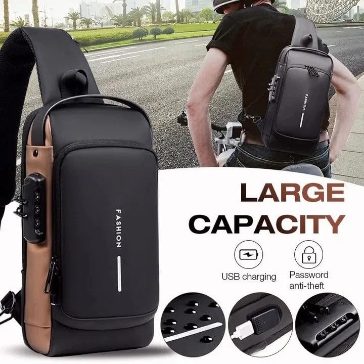 Anti thief Crossbody Sling bag, Waterproof Shoulder Casual Backpack, Chest Bag Daypack with USB Charger,Fit for 9.7'' ipad 