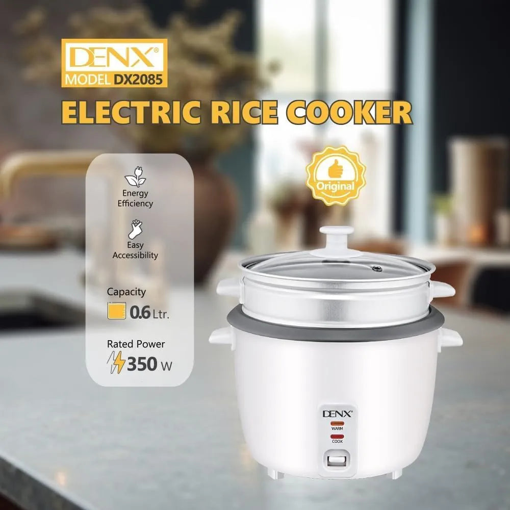 DENX Electric Rice Cooker, 0.6L Mini Rice Maker, 350W Portable Rice Cooker With Steamer Basket, Non Stick Inner Pot, Automatic Cook & Keep Warm, Glass Lid, For Home, Dorm, Office, Travel, DX2085