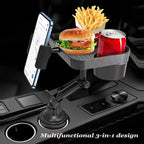 Denx 3-in-1 Car Cup Holder,Food Tray With Phone Mount, 360° Rotating Auto Food & Drink Tray, Adjustable Vehicle Cup Holder Organizer, Portable Car Accessories For Travel Snacks, Drinks, DX1285