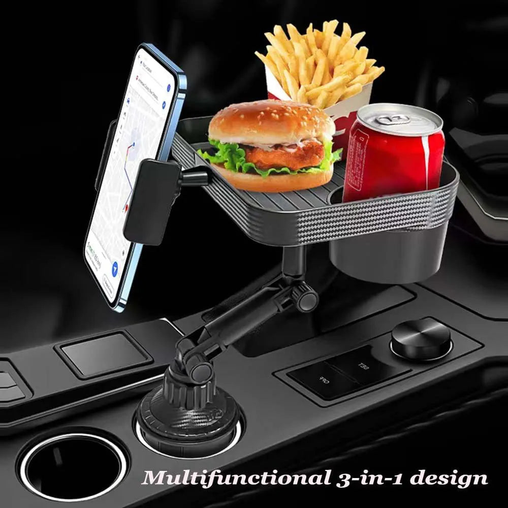Denx 3-in-1 Car Cup Holder,Food Tray With Phone Mount, 360° Rotating Auto Food & Drink Tray, Adjustable Vehicle Cup Holder Organizer, Portable Car Accessories For Travel Snacks, Drinks, DX1285