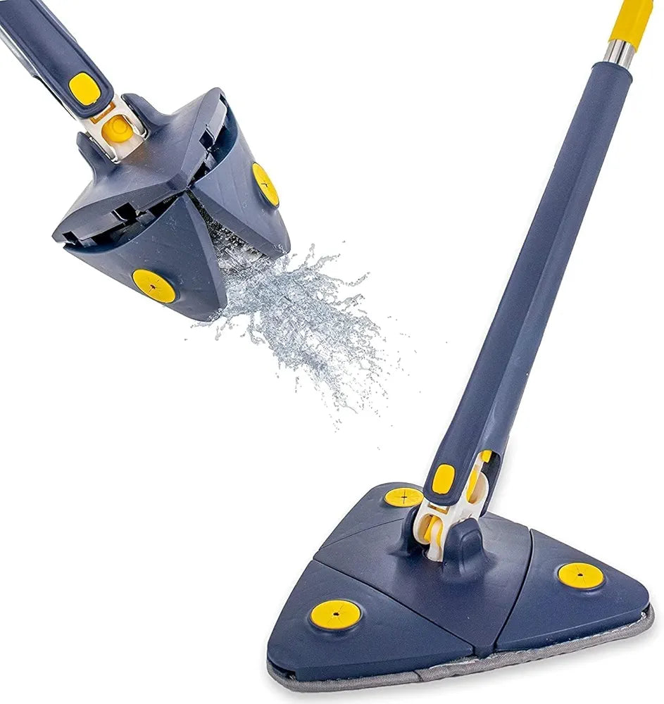 DENX 360° Rotatable Adjustable Cleaning Mop - Extendable Triangle With Long Handle, Hand Twist Quick Dry, Multifunctional Microfiber Wet and Dry for Floor Wall, 3 Replacement Pads, DX2037