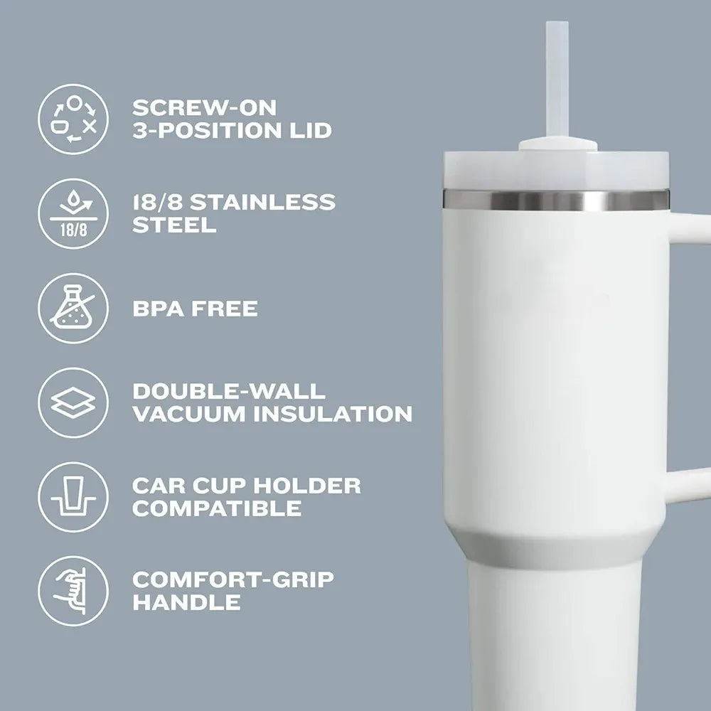 3LTHREEL H2.0 40Oz Insulated Stainless Steel Tumbler With Straw And Lid, Double Wall Vacuum Travel Mug, Thermal Travel Tumbler, Large Coffee Cup, Hot And Cold Drink Container, Cup Holder 