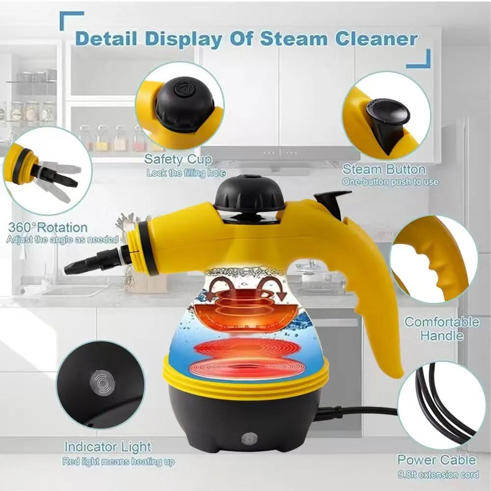 DENX 1200W Portable Handheld Steam Cleaner 350ml Tank Capacity Multifunctional High Temperature Pressurized Steam Cleaning Machine with 9PCS Accessory for Kitchen Sofa Bathroom Car Window, DX2563