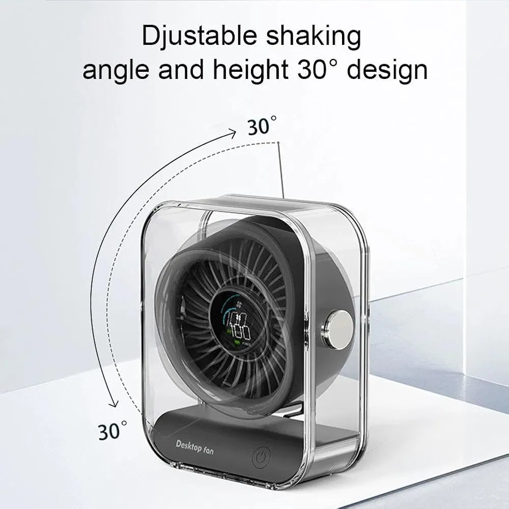 DENX Digital Display Desk Fan, 100-Speed Rechargeable Table Fan with USB-C Fast Charging, 3000mAh Battery Operated Silent Air Circulator, Portable Mini Fan for Bedroom, Office, Travel Use, DX2626